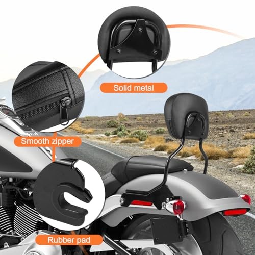 Rear Upright Passenger Backrest with Pad & Docking Hardware Kit Sissy Bar