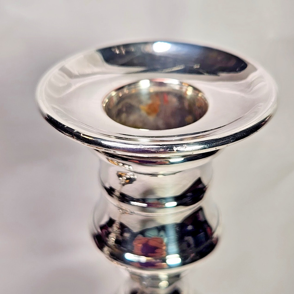 BARKER ELLIS Silver Plated Candlestick Pair 7.75 High England Copper Edges