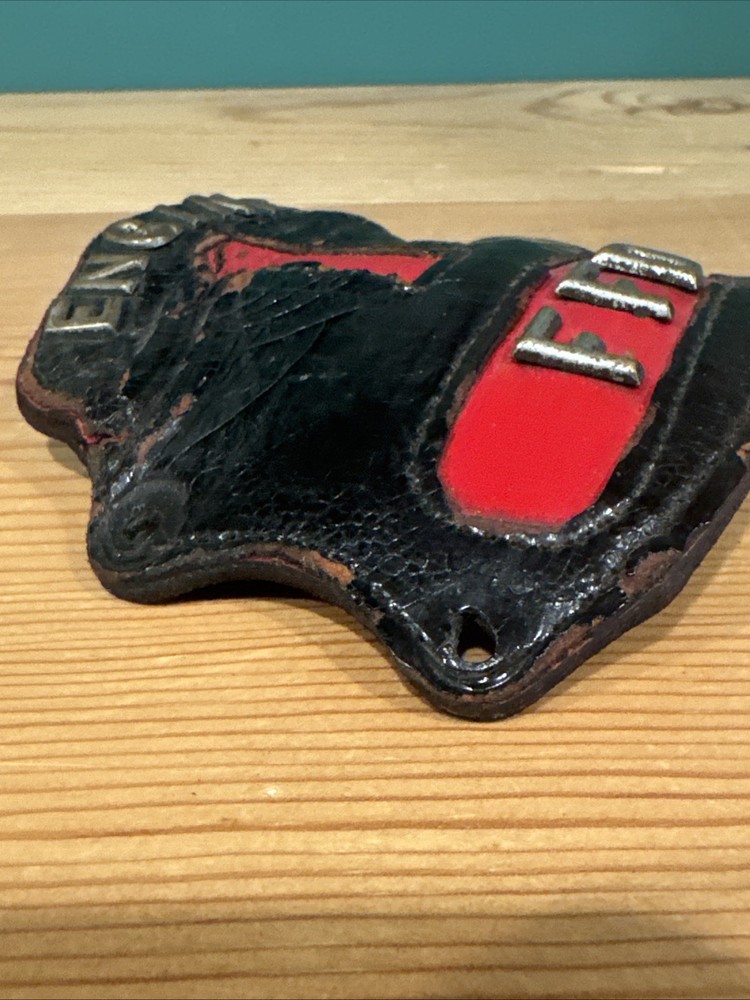 VINTAGE FFD FIRE HELMET LEATHER FRONT SHIELD - Engine 1 Metal Letters