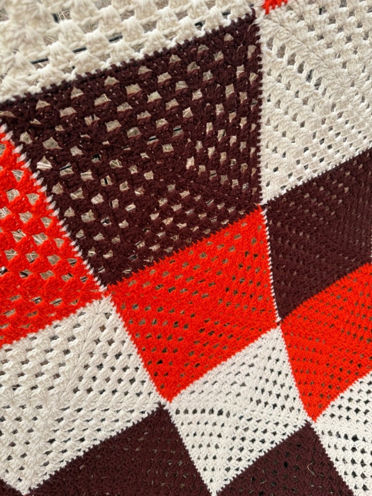 Vintage 1970s Crochet Patchwork Afghan Throw Boho Retro