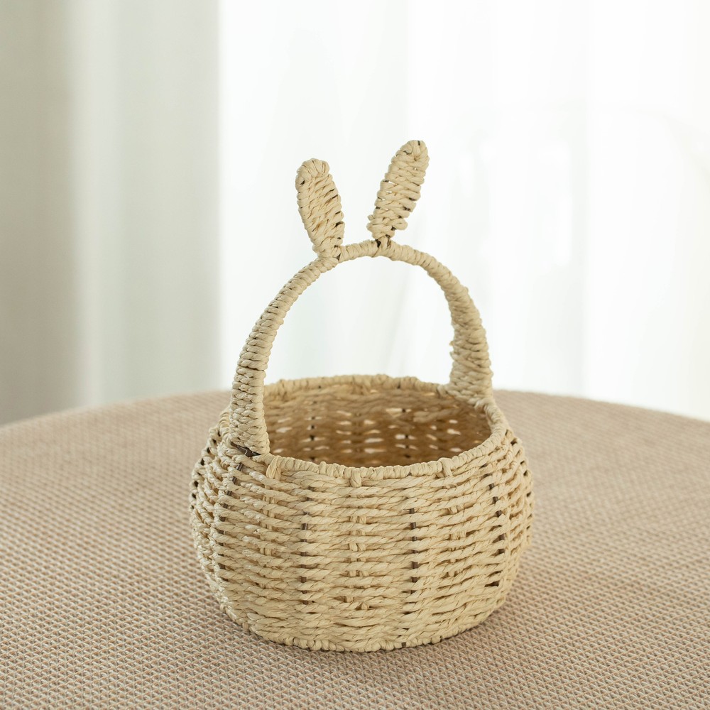 NEW Wickerwise Hand-Woven Easter Bunny Ear Basket with Handle