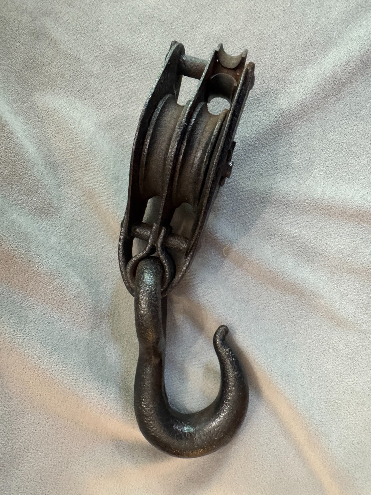 Vintage Cast Iron Double Sheave Pulley & Hook