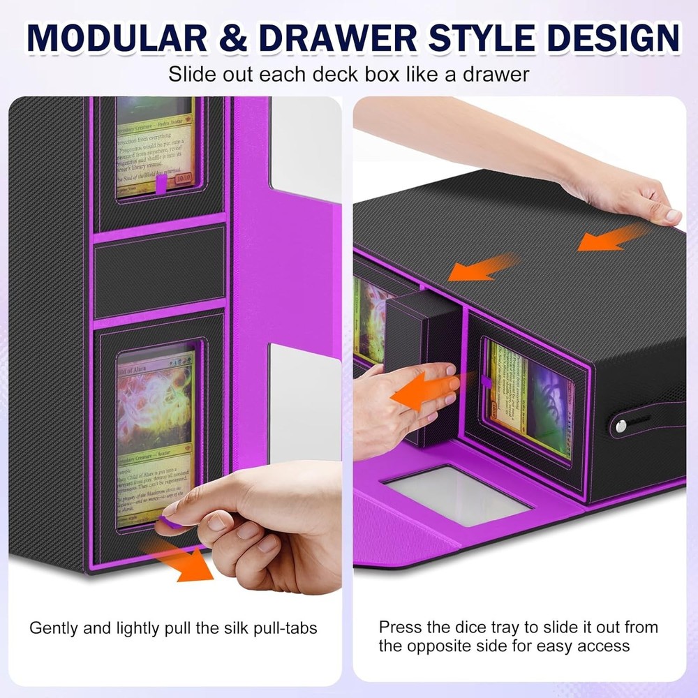 Commander Deck Box for MTG, 4-Deck Modular Card Case with Dice Tray Holds 400...