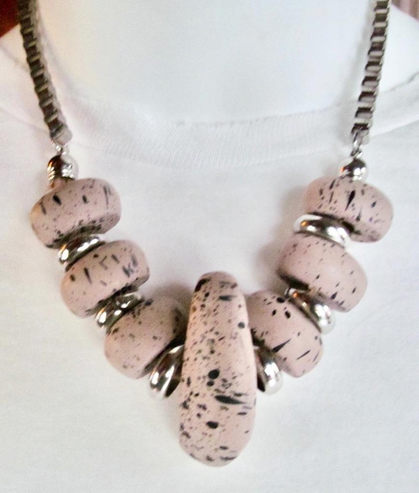 Chunky Runway Giant Bead & Silver tone Necklace #2-3