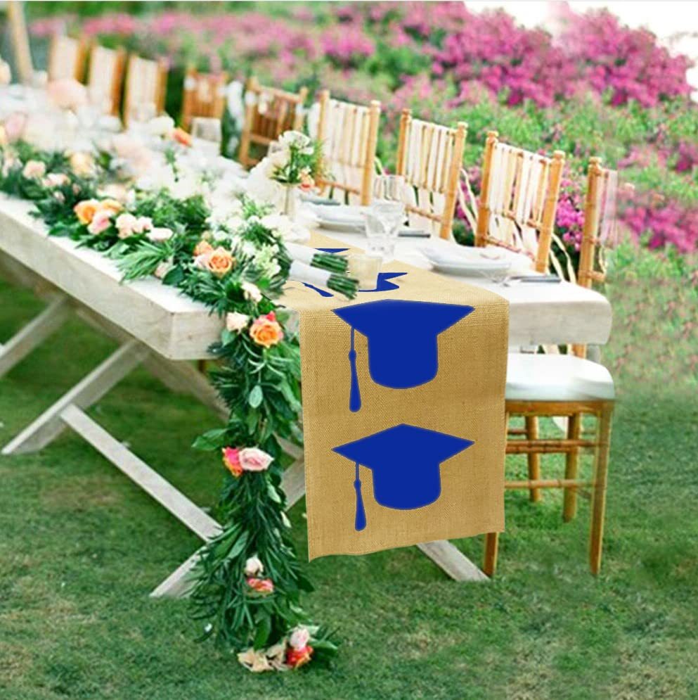 Burlap Graduation Table Runner 72 Inch - Rustic Decorations for Tabletop Cent...
