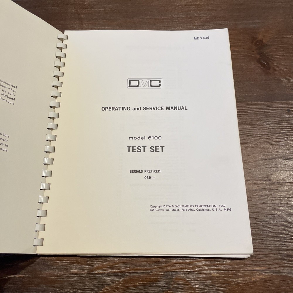 Data Measurements DMC Model 6100 Test Set Operating & Service Manual 1969