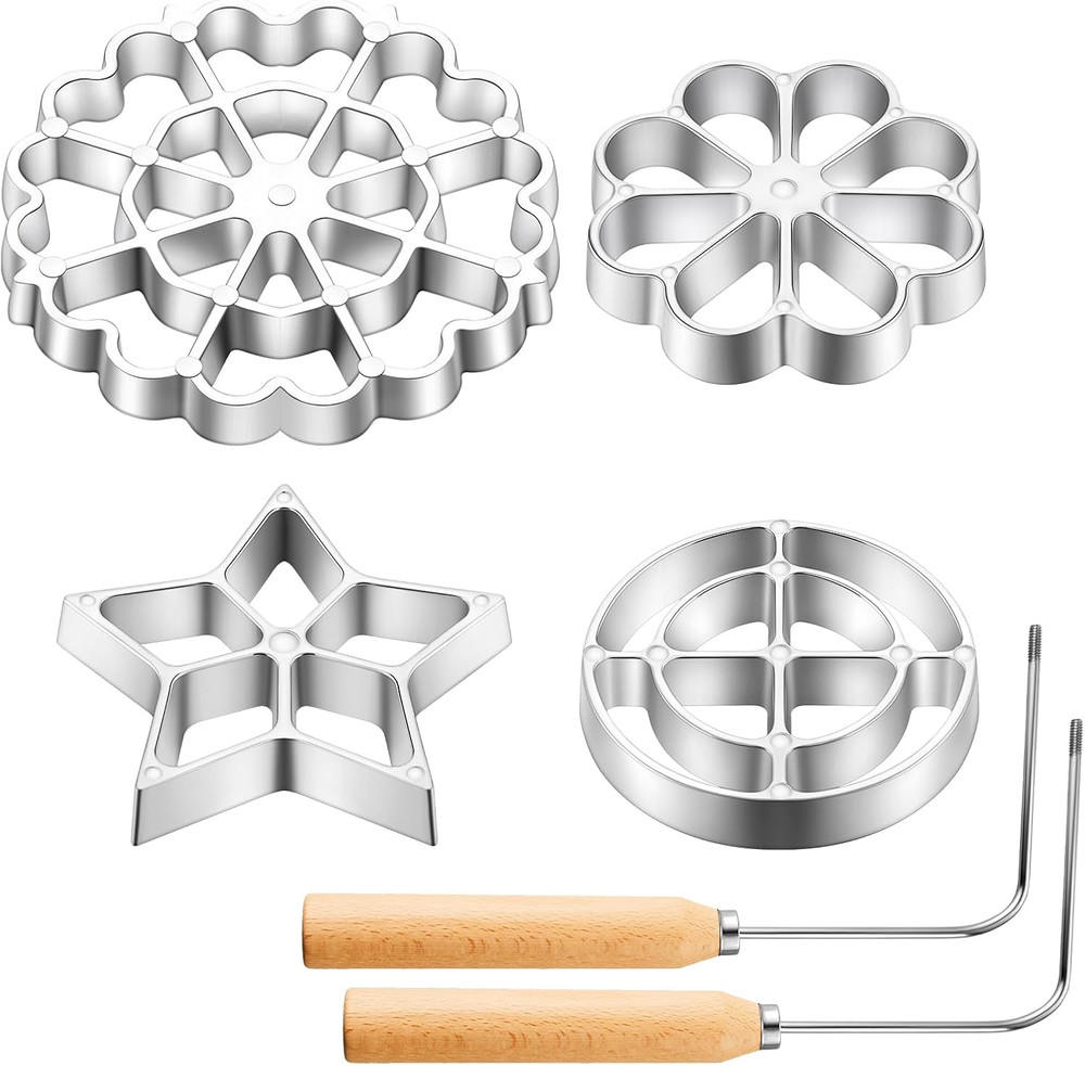 Rosette Iron Mold Set - 6 Pcs Bunuelos & Waffle Maker with 3 Interchangeable Hea