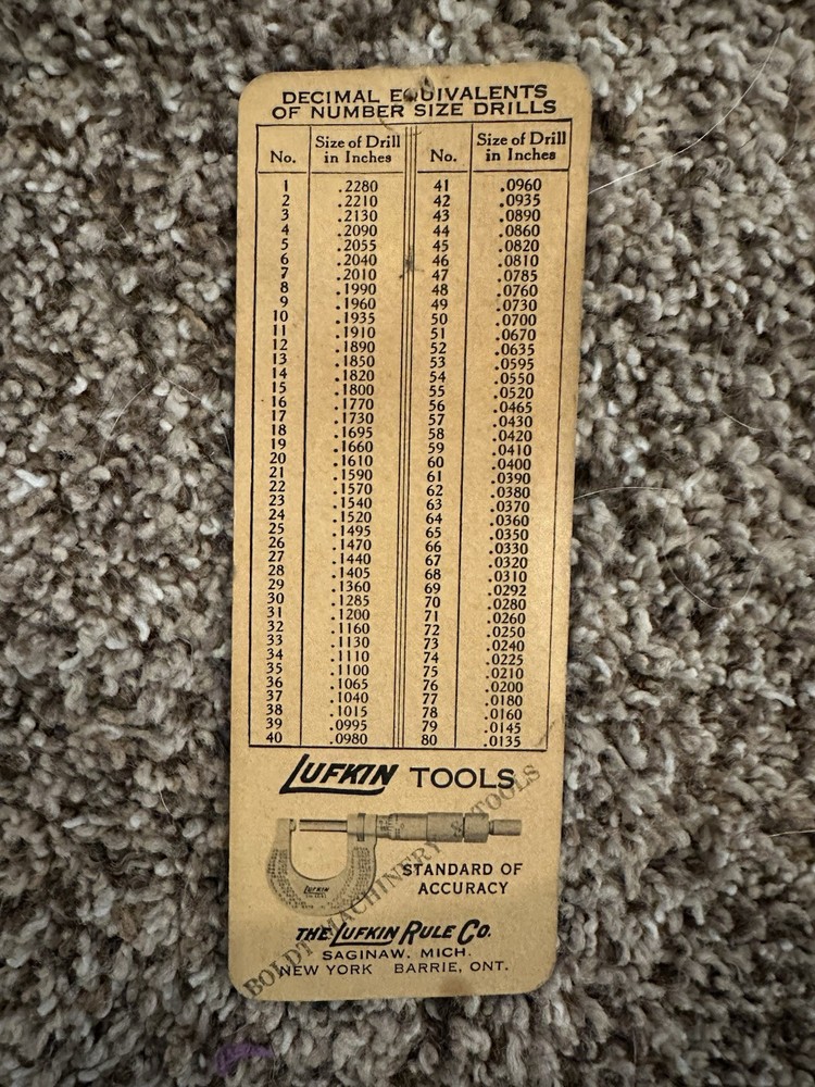 Vintage LUFKIN TOOLs Screw Threads Wheel Chart & LUFKIN Decimal/Drill Chart