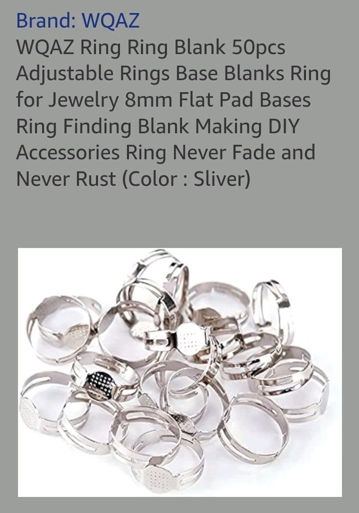 Silver Metal Ring Blanks. Non Rusting. New Adjustable. 100 Ct.