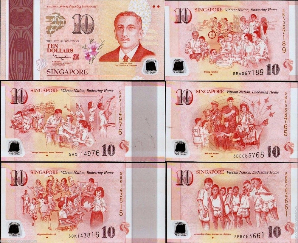 SINGAPORE 50 DOLLARS $10 x 5 Diff UNC Commemorative Set 2015 NOTE SG Folder NOTE