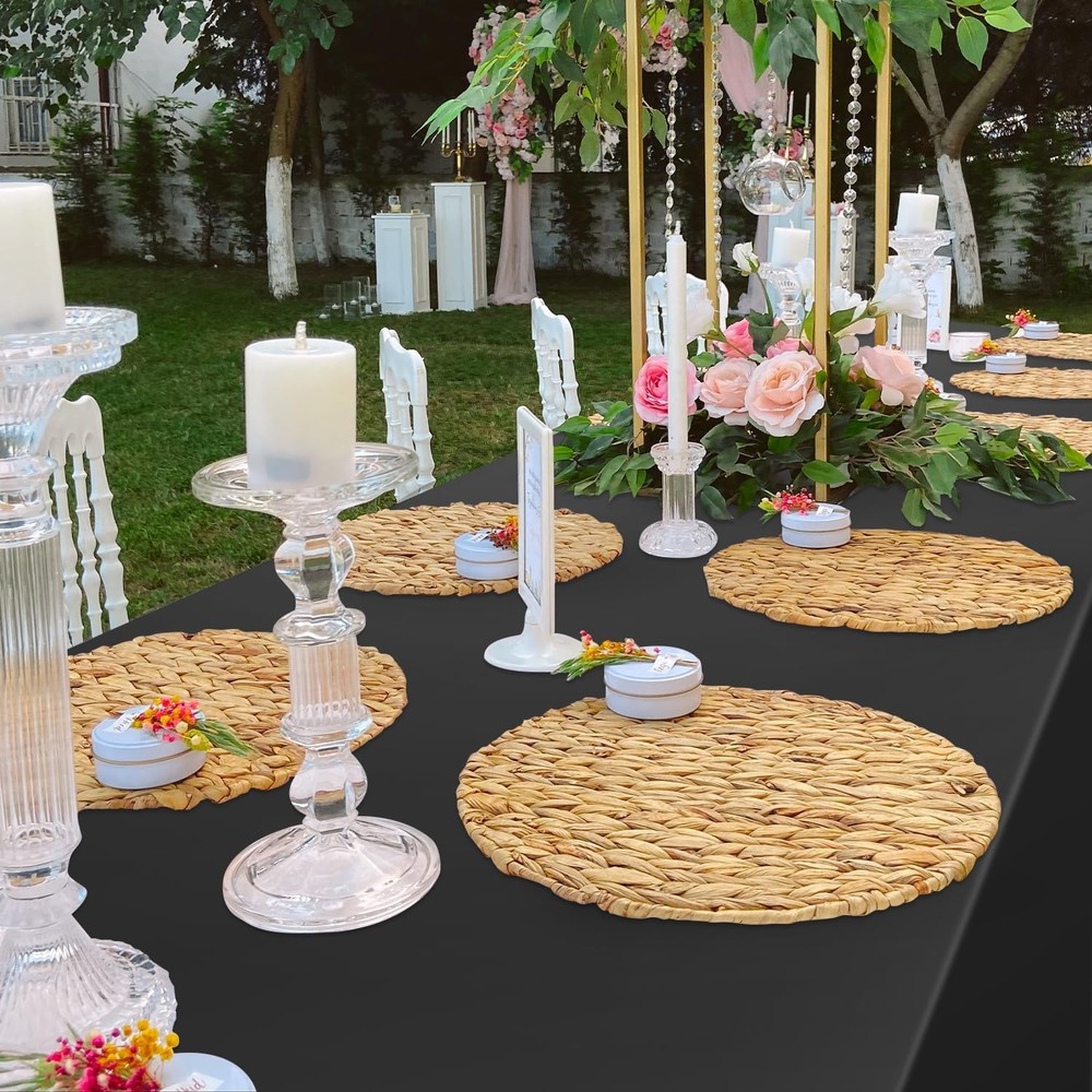 Black 16 Pack 54 x 108 Inch Plastic Tablecloths, Disposable Rectangle Tablecl...