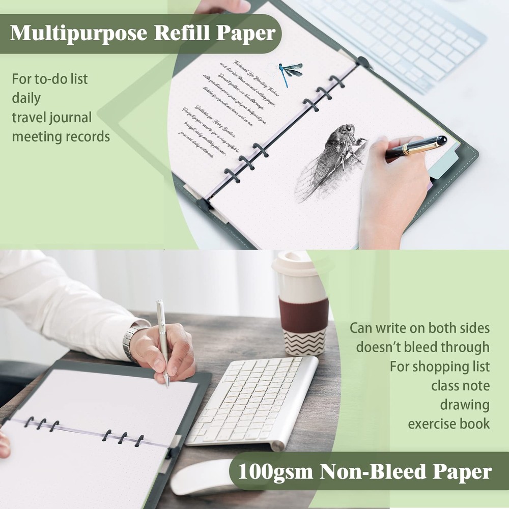 A5 Refill Paper, Dotted Paper Planner Inserts, A5 Binder Budget Planner 6 Ring