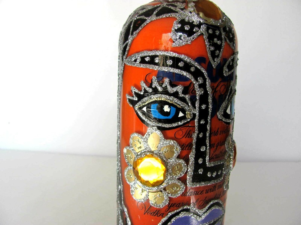 JON PLANAS ABSOLUT VODKA DECO ART HANDPAINTED BOTTLE - SIGNED - EXQUISITE