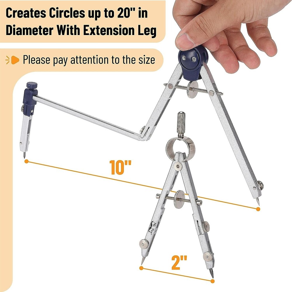 Professional Geometry Compass Set - 7-Piece Precision Tool Kit in Shatterproo...