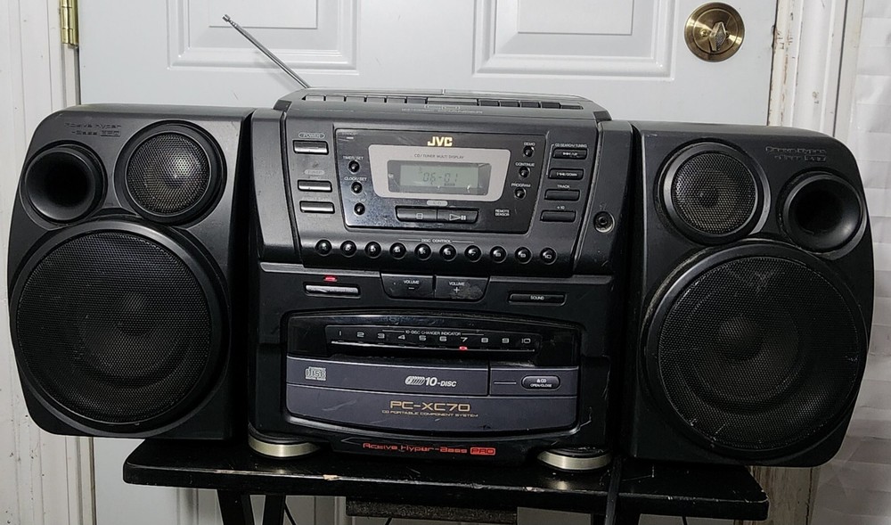 JVC PC-XC70 Stereo System Boombox 10 Disc CD Changer & 2 Cassette Works! Read