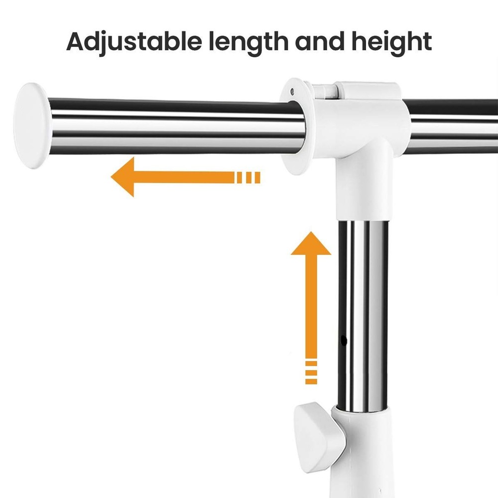 Adjustable Clothing Rack With Wheels Shelf Grid Standard Rod White & Chrome