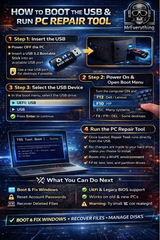 Windows 10/11 Repair USB, Windows Recovery Drive, Bootable USB, Emergency Boot