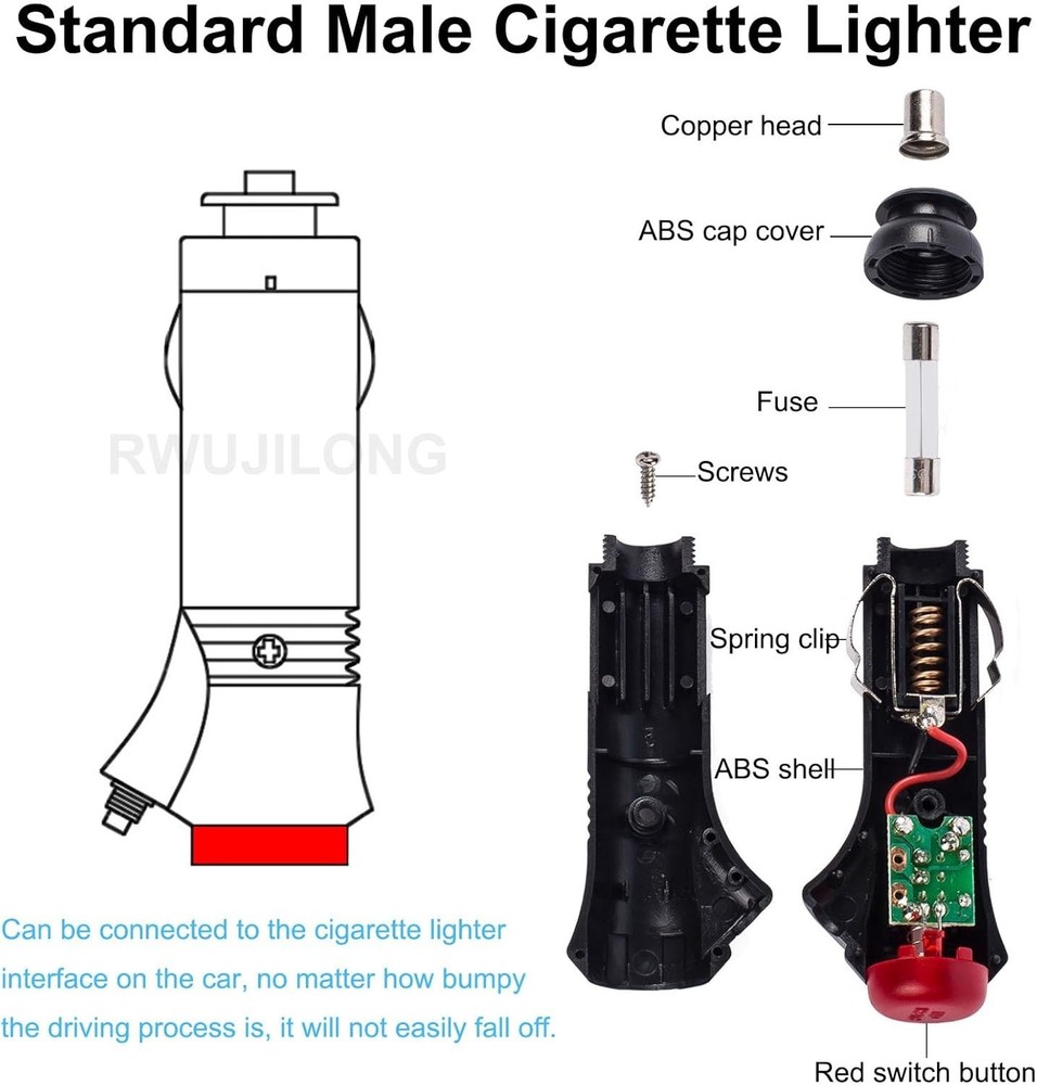 10FT 12V Male Cigarette Lighter Adapter - Convenient Switch & Indicator Light