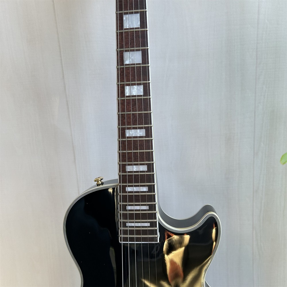 Modern Black Solid Body Electric Guitar with H Pickups Fixed Bridge 6 String