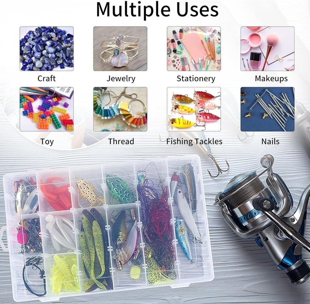 2 Pack Adjustable 36-Compartment Clear Plastic Bead Organizer Box with Stickers