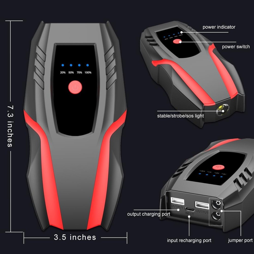 12v Auto Jump Starter Pack with Air Compressor, Peak Current 2000a, Car Lithi...
