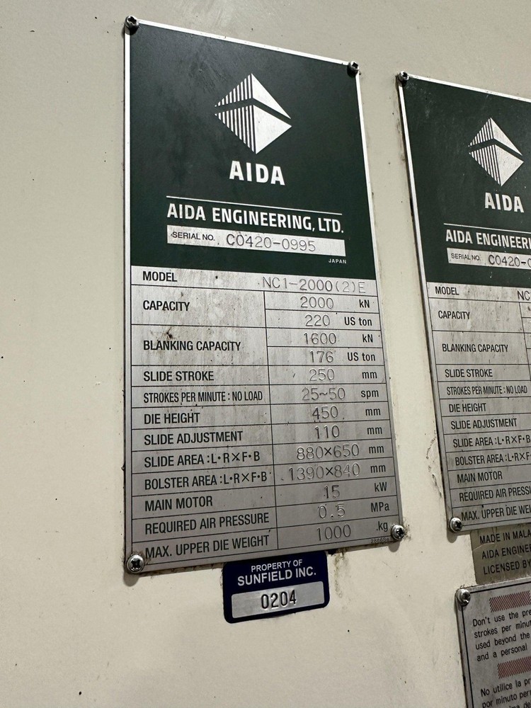 220 TON AIDA GAP FRAME PRESS