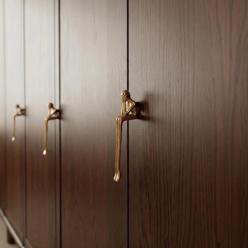 One Piece Brass Thinker Figure Door Pull Handle