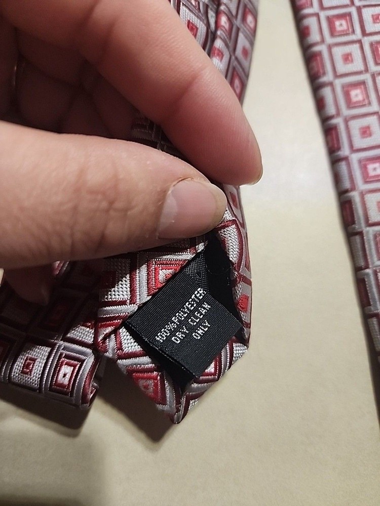 Pierre Cardin Men’s Tie Red & Silver Geometric Pattern Necktie