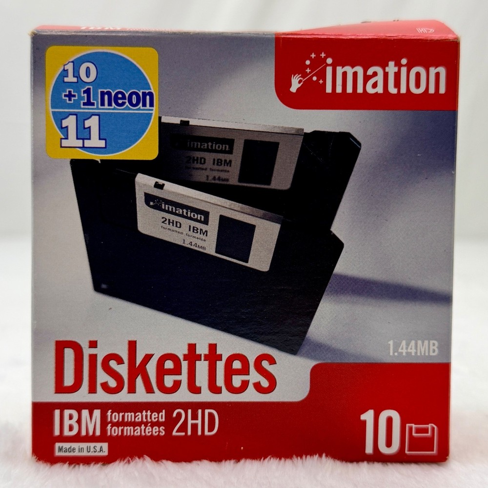 9 Imation 3.5" Diskettes 1.44MB 2HD IBM Formatted with Telescoping Plastic Case