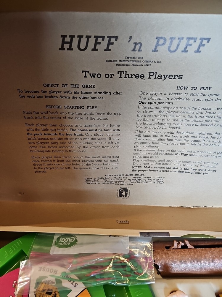 1968 VINTAGE Huff 'N Puff Board Game - Schaper Complete?