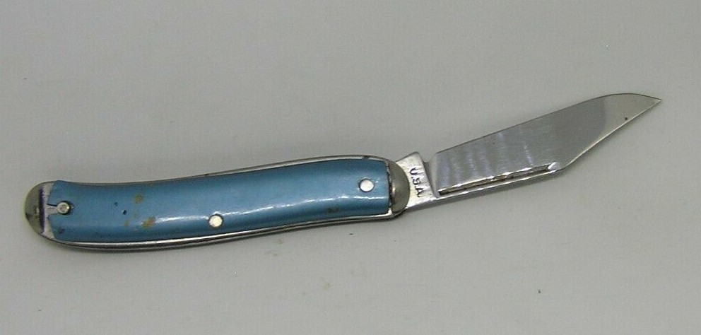 Old ~ Blue Single Blade Folding Pocket Knife ~ Made In U.S.A