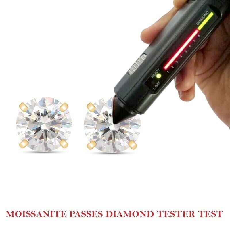Solid 14k Yellow Gold Real Moissanite Stud Earrings Pass Tester 0.2-8ct