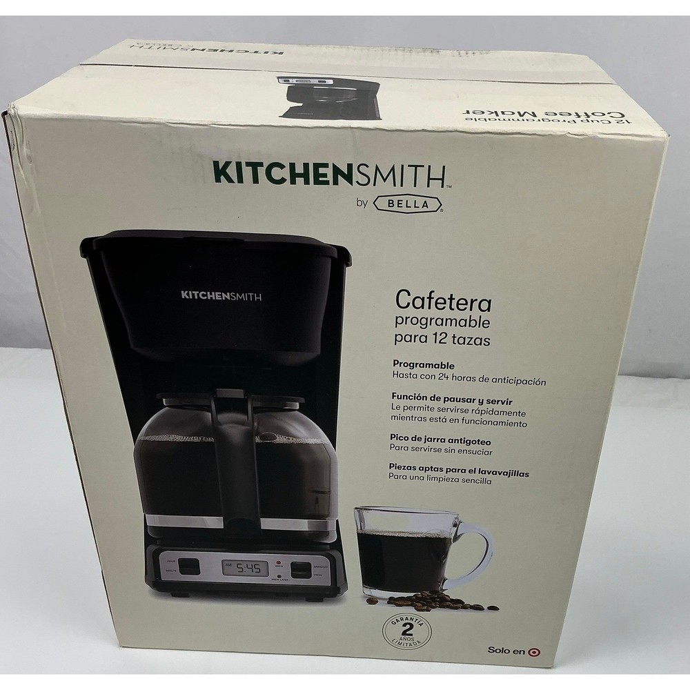 KitchenSmith by Bella 12 Cup Programmable Coffee Maker Black Auto Drip NEW