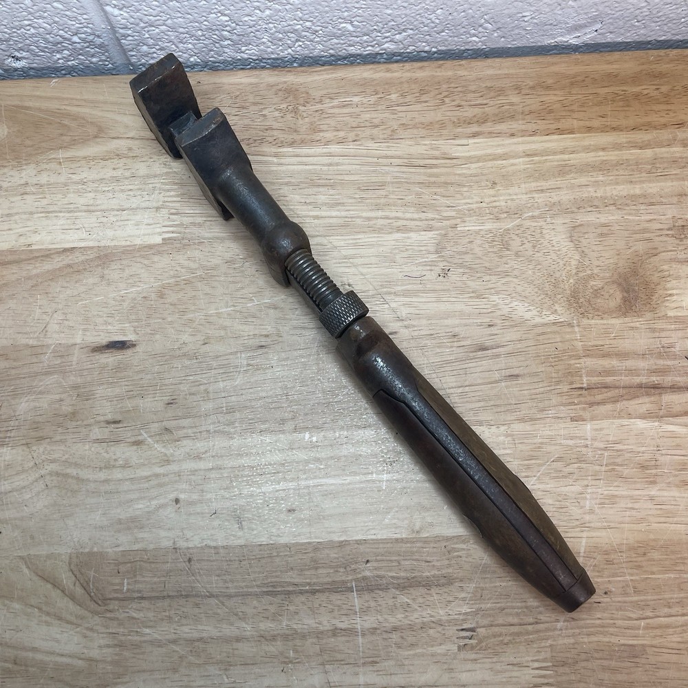 Antique Adjustable Monkey Wrench w/ Wooden Turn Handle