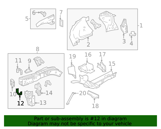 Passenger Side Front Compartment Inner Side Rail Front Reinforcement (23258729)