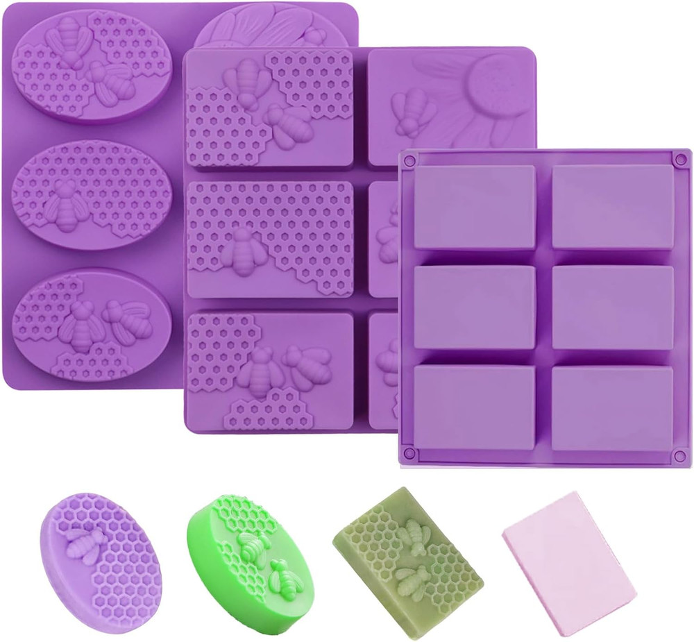 3-Pack Molds, 6 Rectangular Silicone Soap Molds, Including Honeycomb Silicone So