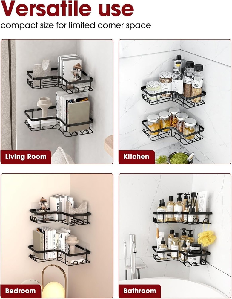 No-Drill 2-Pack Corner Shower Caddies - Durable and Stylish Storage Solution