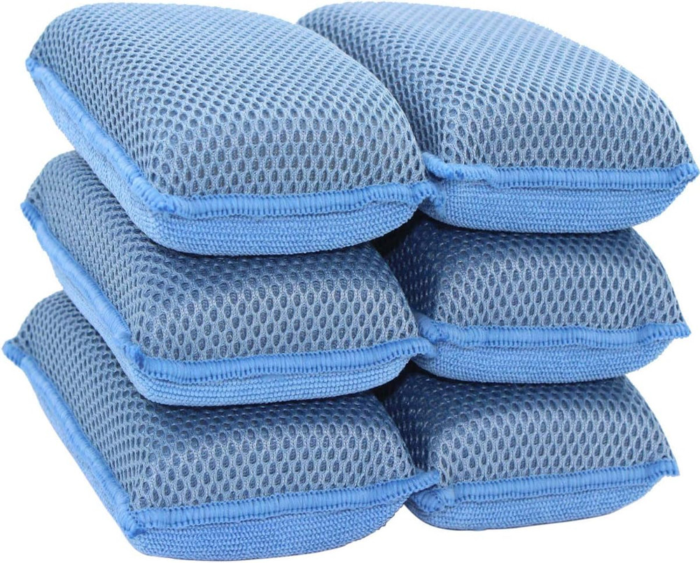 Miracle Microfiber Kitchen Sponge by (6 Pack) - Non-Scratch Heavy Duty Dishwash