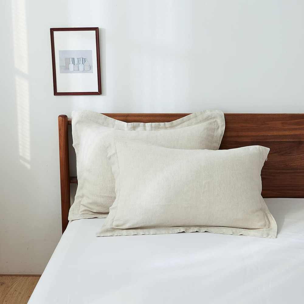 100% French Linen Pillow Shams Basic Style - (2 Pack) - Washed Solid Color