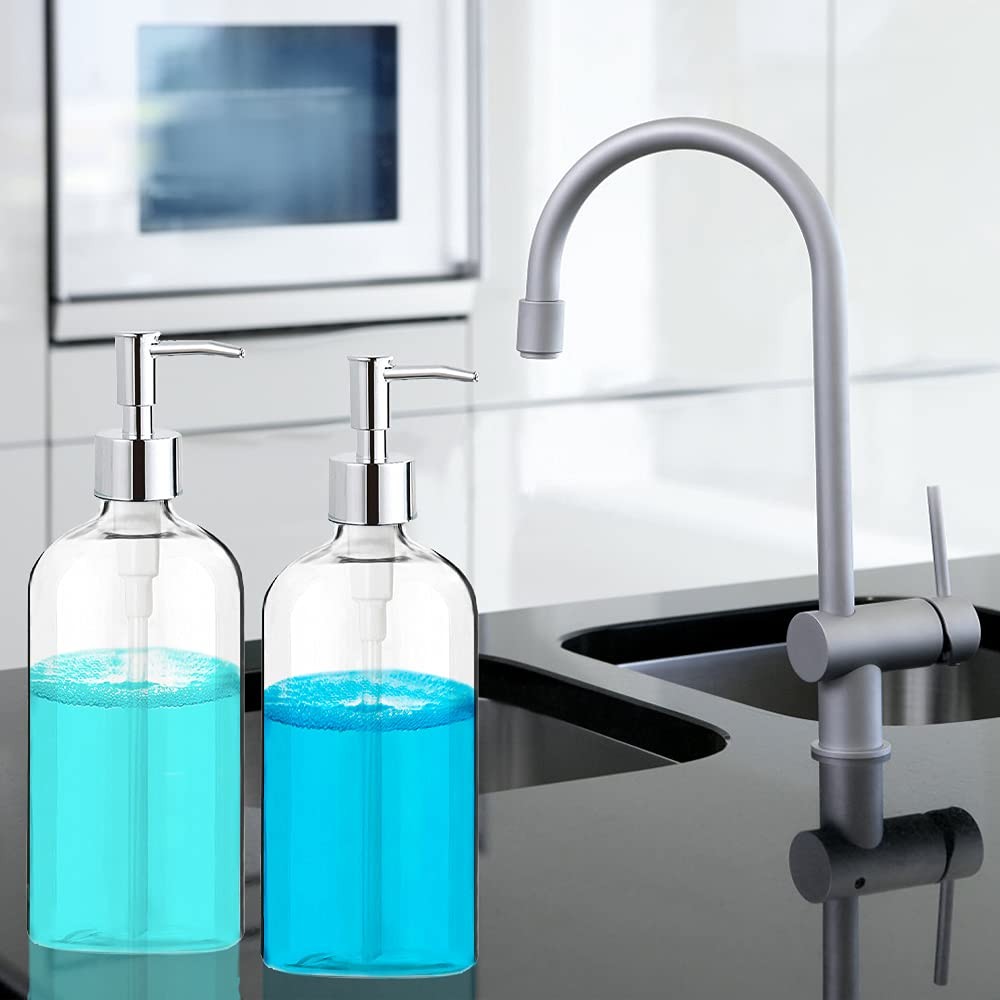2-Pack Clear Soap Dispenser 16oz w/ Rustproof Pump for Kitchen Bath
