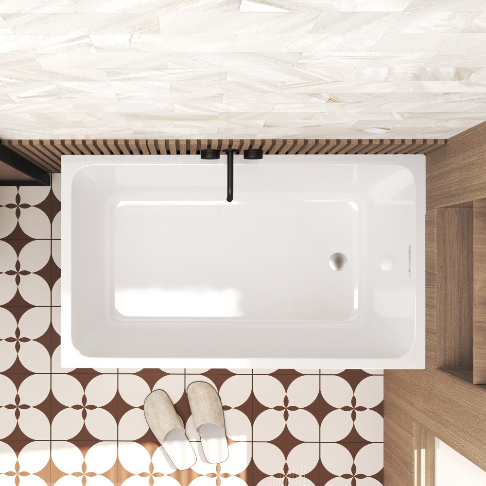 White Rectangular 47x28-inch Acrylic Soaking Tub, Chrome Drain, Easy Clean