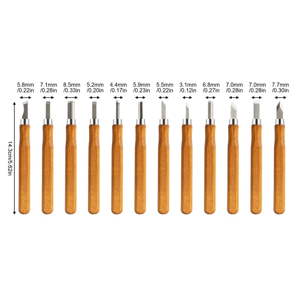 12Pcs Professional Wood Carving Hand Chisel Tool Set Woodworking Gouges Steel