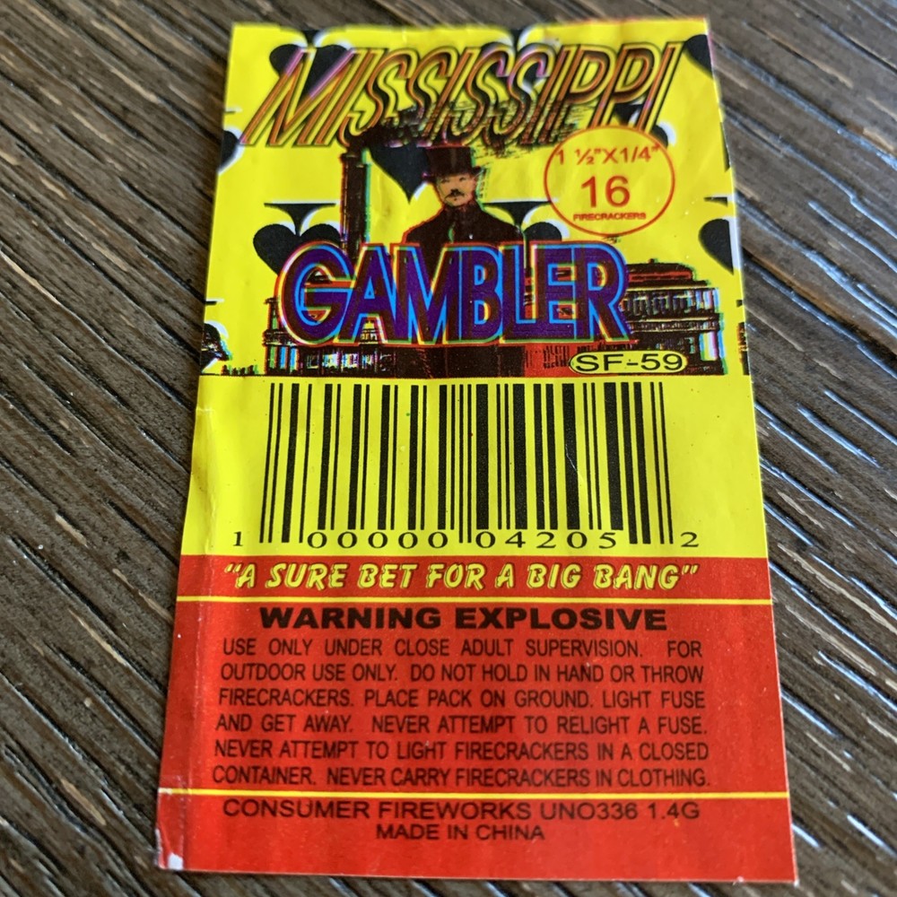 Firecracker Label MISSISSIPPI GAMBLER 16s Size Pack Label