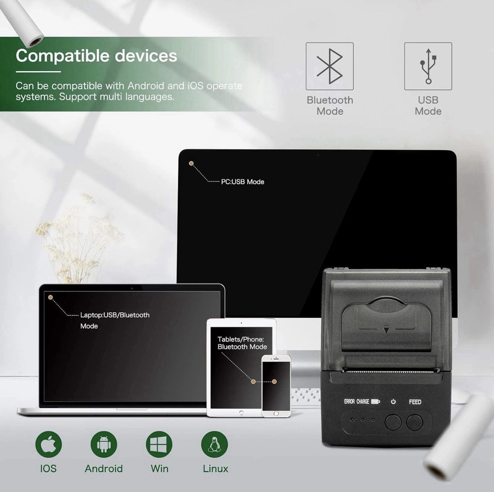 NETUM Bluetooth Receipt Printer, Portable 58mm Mini Thermal Pos Printer, Comp...