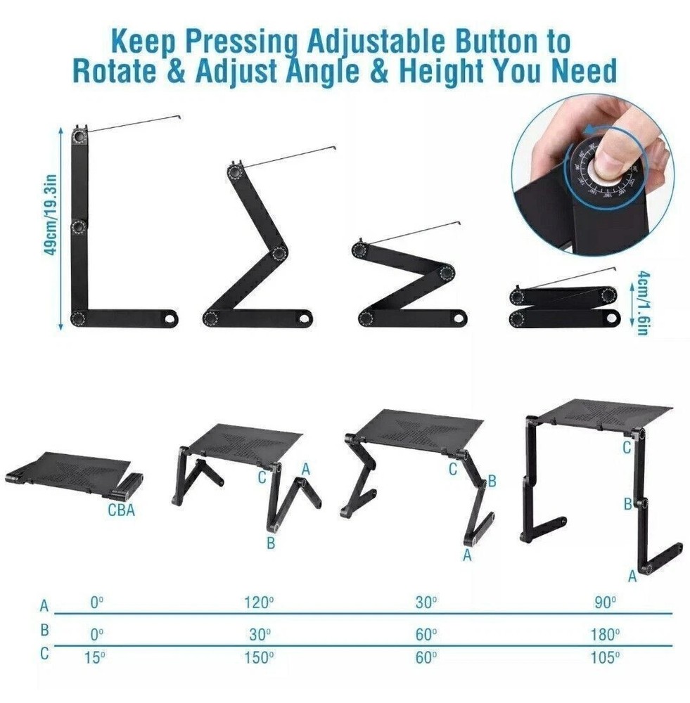 360° Adjustable Laptop Table Stand Lap Sofa Bed Tray Foldable PC Notebook Desk
