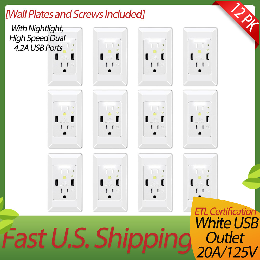 15 x USB Outlet with Night Light,with Power-Saving Auto Nightlight Sensor & Wall