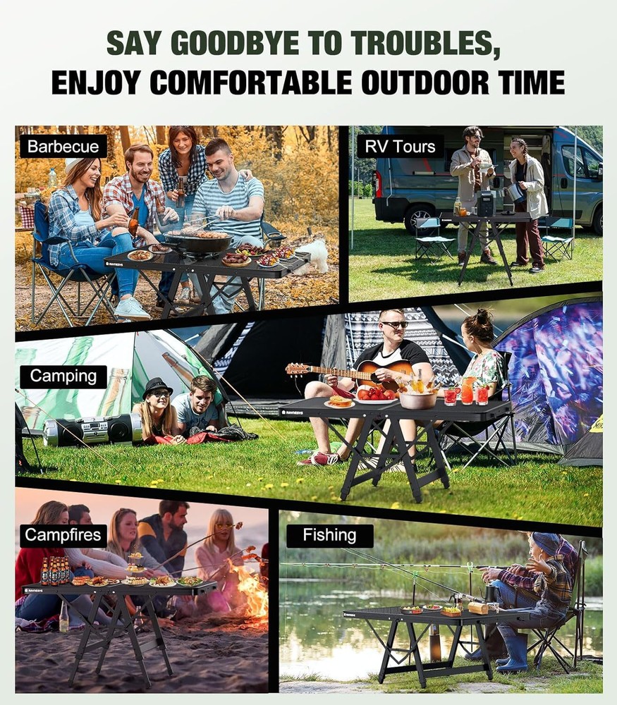 Foldable Grill Table with Mesh Desktop, 200lbs 3Ft Portable Folding Table, Heigh
