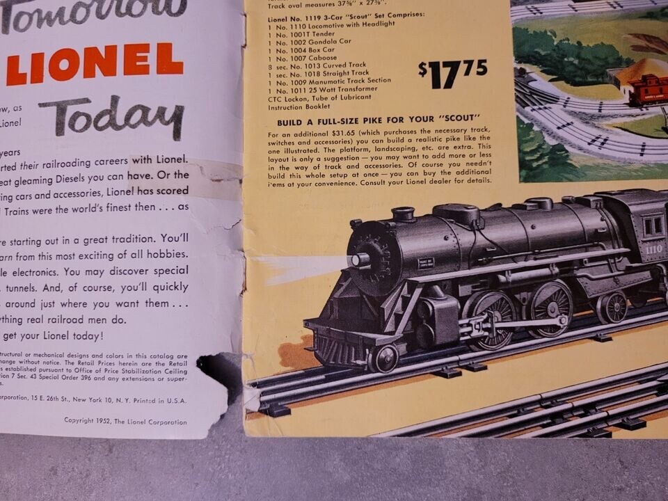 Lionel 1952 Catalog Excellent Condition Rare