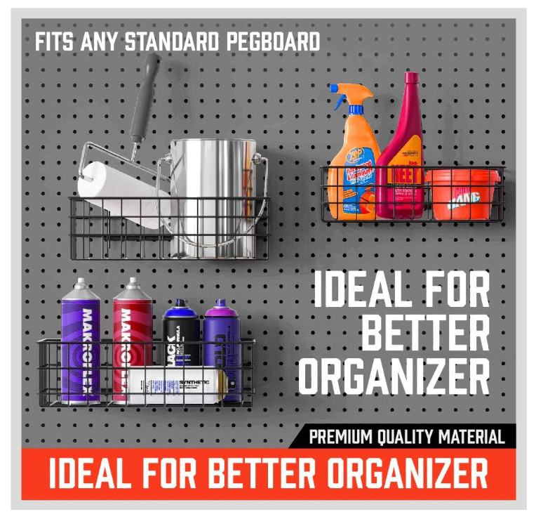 Peg Board Bins and Baskets 4 Pack Square Style 4 Size Pegboard Baskets and Bins