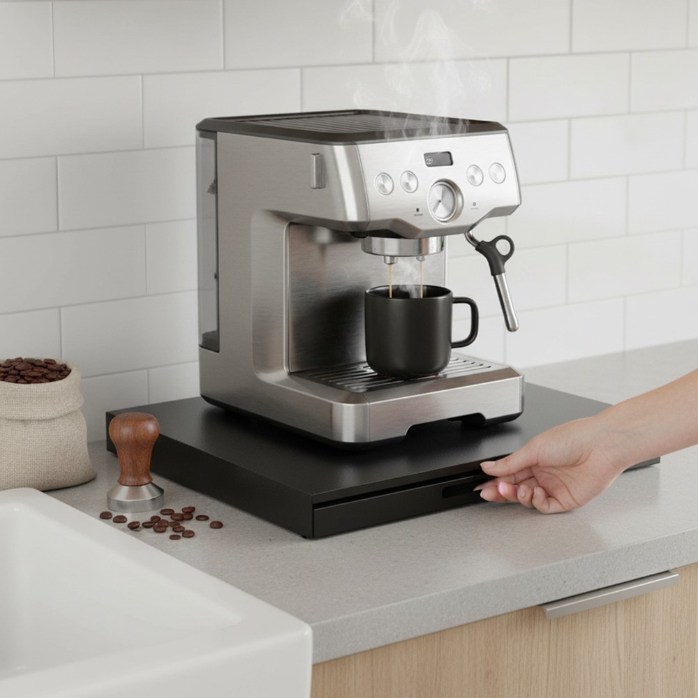 Microwave Stand with Pull-Out Shelf, Countertop Organizer for Compact Microwaves